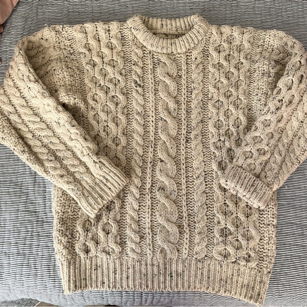 Vintage Irish Fisherman Sweater 100% Wool Chunky Knit